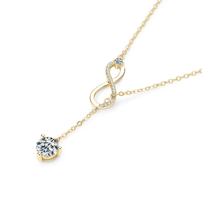 Round Moissanite Infinity Charm Pendant Necklace for Women S925 Sterling Silver Necklaces Chains Wedding Jewelry Gifts