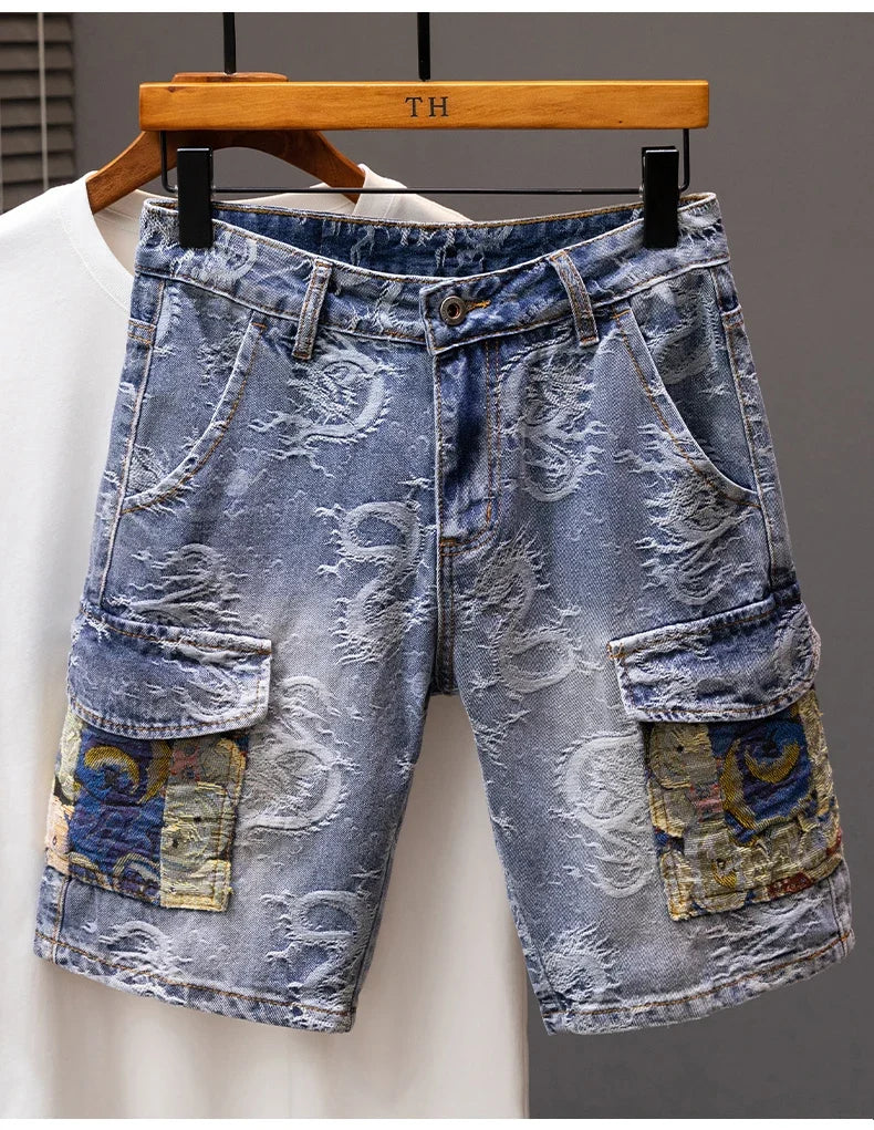 Printed Men's Clothing Denim Shorts Men Summer New Fashion Bermuda Jeans Street Wear Straight Personality Male Short Pants