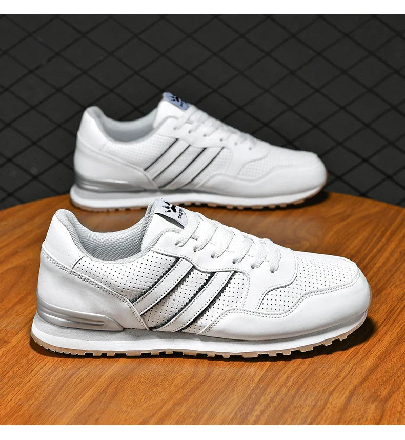 High Quality Men's Vulcanized Sneakers Leather Casual Shoes Breathable Mesh Men Tennis Shoes Male Flat Shoe Zapatillas Hombre