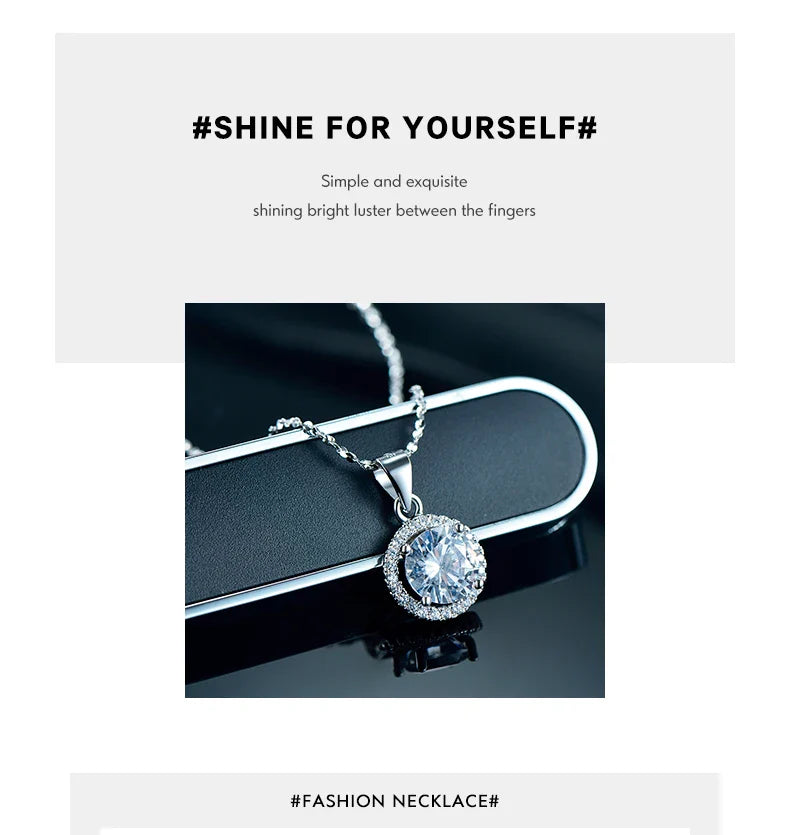 Genuine 925 Sterling Silver Luxury Chain Brand Necklace with 2.0Ct AAAAA Level Zircon Necklaces Gift Jewelry for women