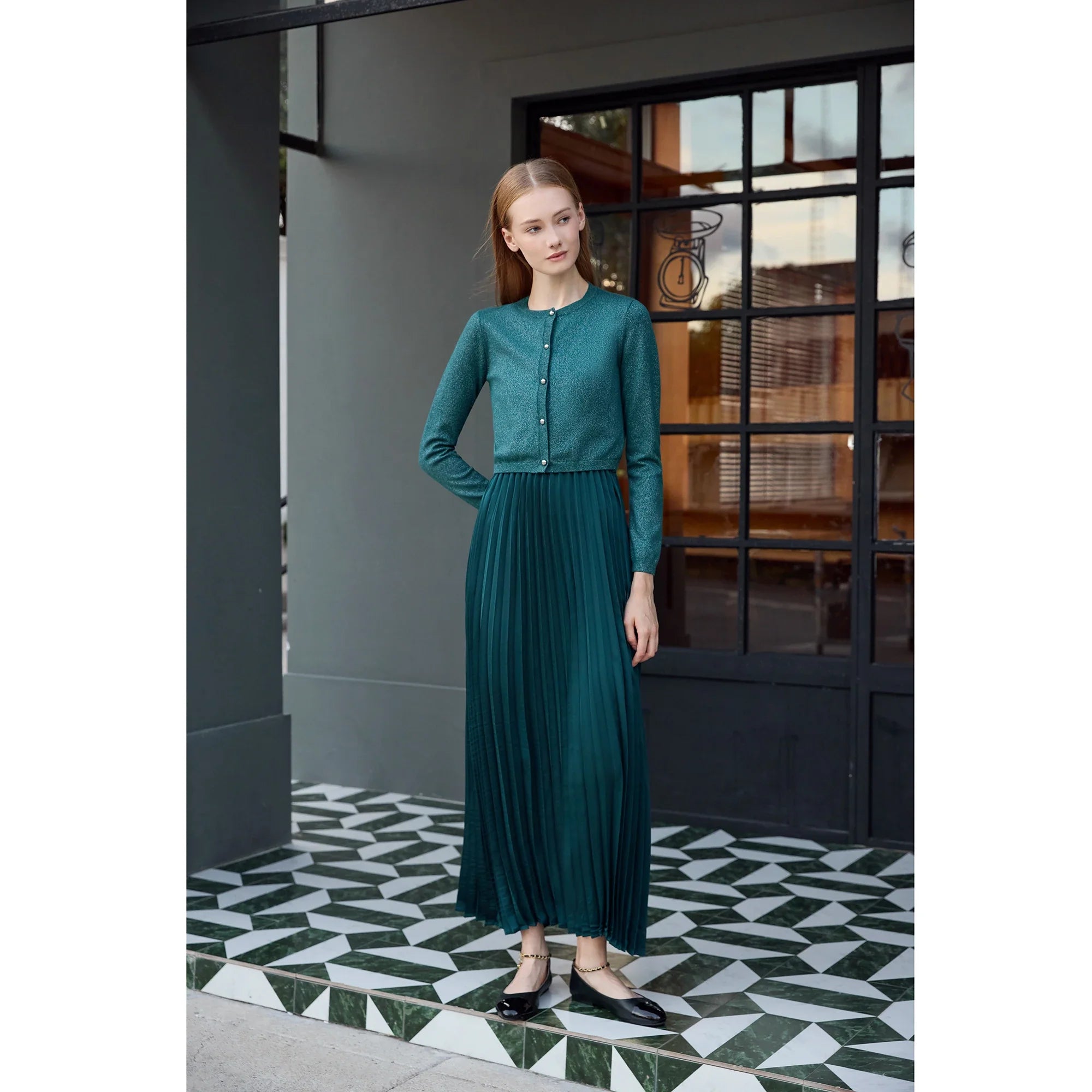 Women 2026 Autumn and Winter New Design Shine Cardigan and Pleated Slip Dress Elegant Lady Clothing