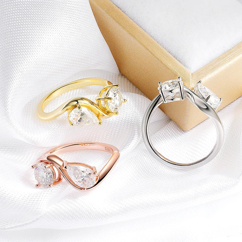 2cttw Certified Moissanite Rings for Women Brilliant Bride Wedding Jewelry 100% 925 Sterling Silver Band Plated 18K Gold