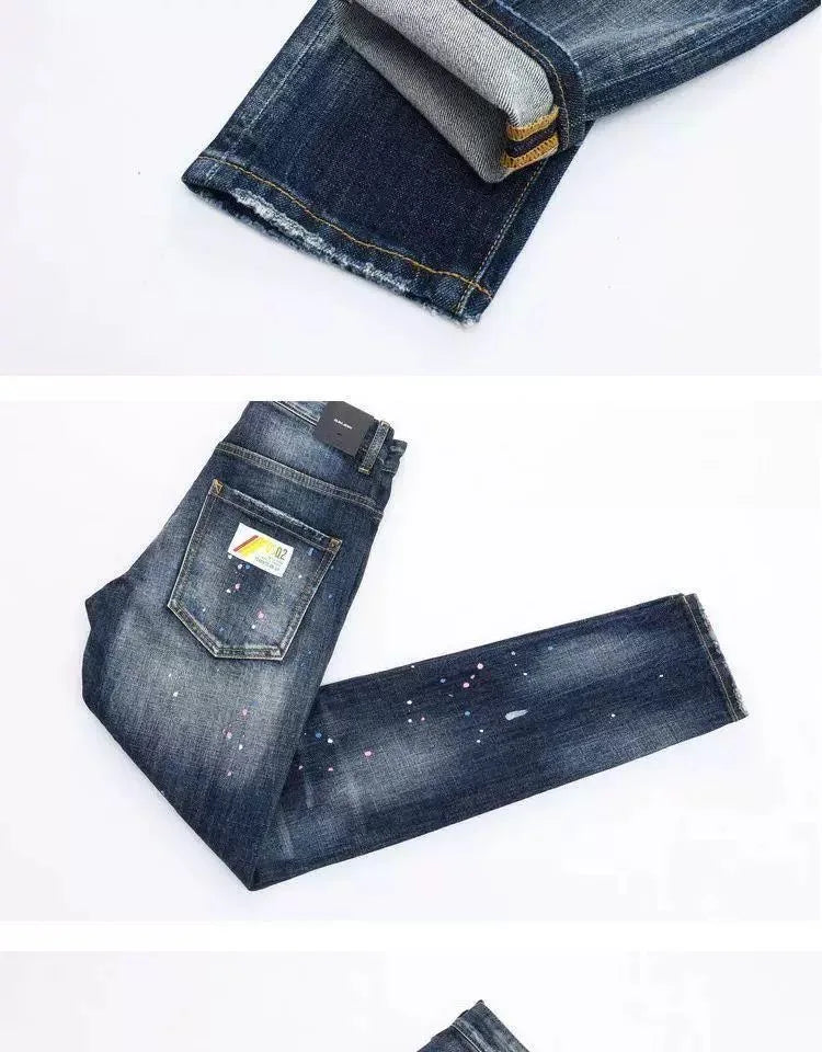 Autumn and Spring New Fashion Trend Retro Ripped Straight Leg Elastic Denim Pants for Men Casual Sports High Quality Jeans