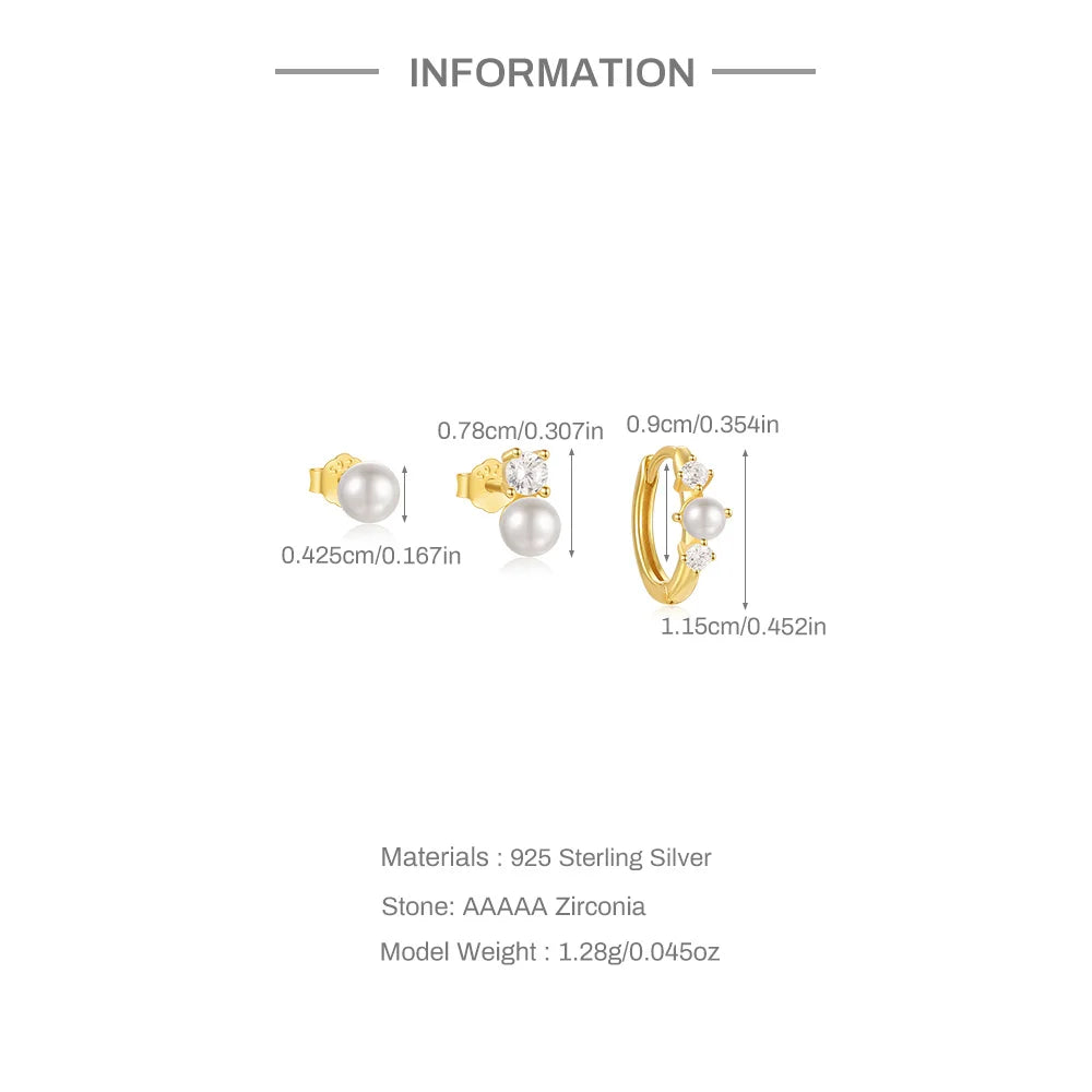 925 Sterling Silver WaterDrop/Flower/Pearl Earring Set For Women 18k Gold Plated 3 piece Earring Party Jewelry Gifts