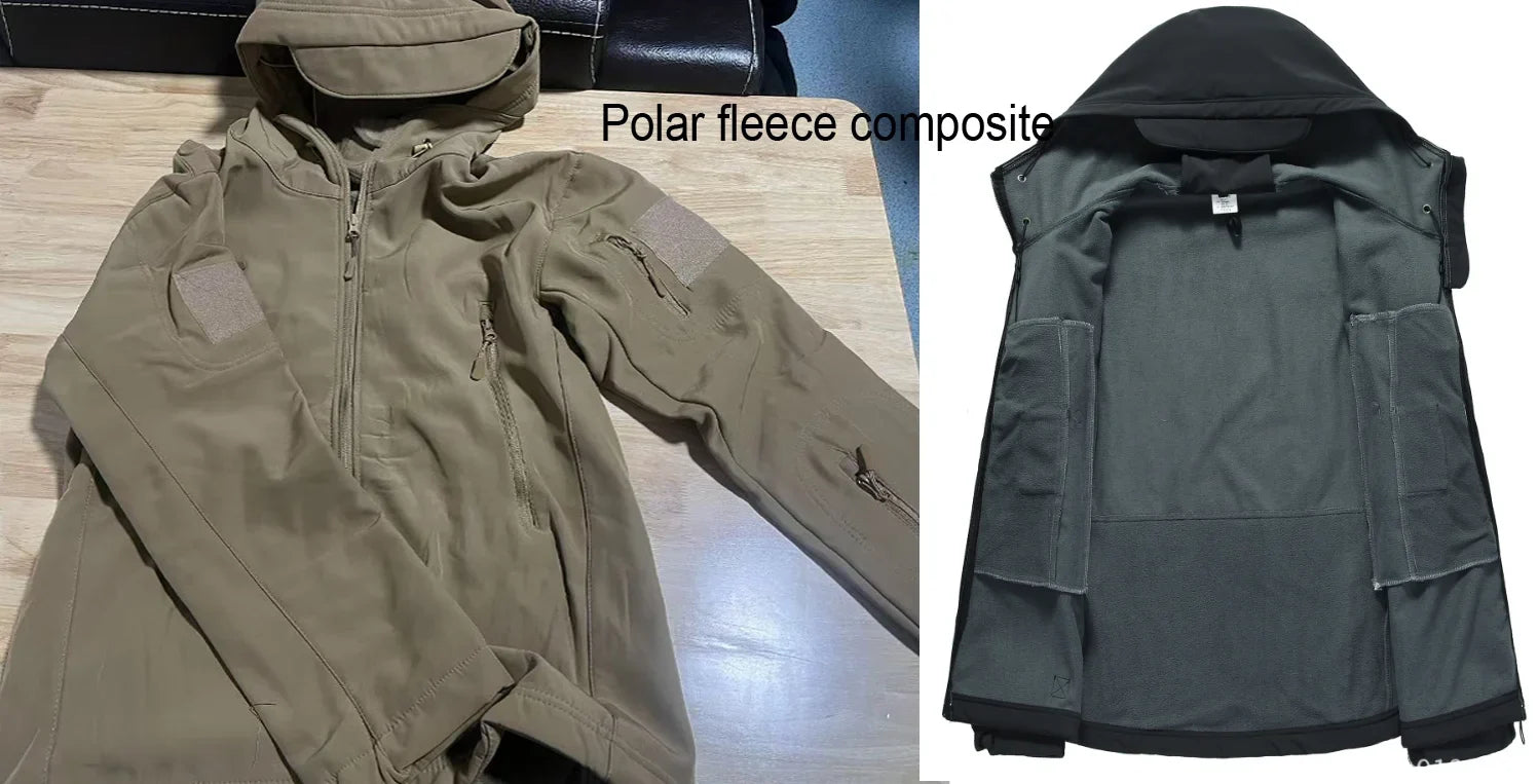 Men's Autumn Winter SoftShell Fleece Jackets Male Hood Windproof Coat Fishing Hiking Camping Climbing Skiing Warm Pants Trousers