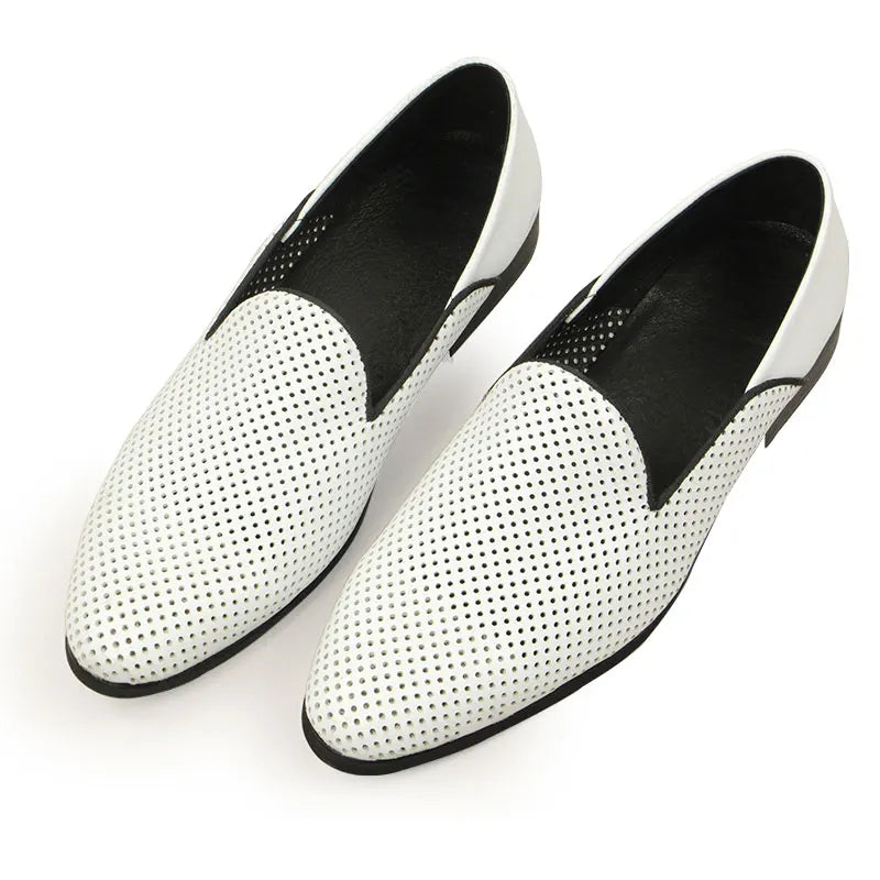 New Loafers White Men's Shoes Summer Casual Shoes for Men Genuine Leather Breathable Hollow Soft Hand Sewing Luxury Fashion Shoe