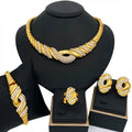 4 Pcs Wedding Jewelry Set Fine Zircon Necklace Bracelet Earring Ring For African Dubai Gold Plated Jewellery Accessories