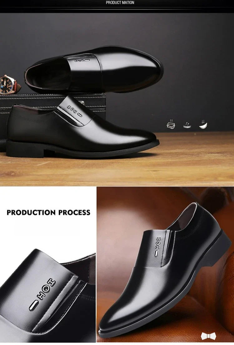 2026 New Men's Leather Slip-On Dress Shoes Formal Business Casual Loafers Male Fashion Non-slip Office Wedding Shoes Man