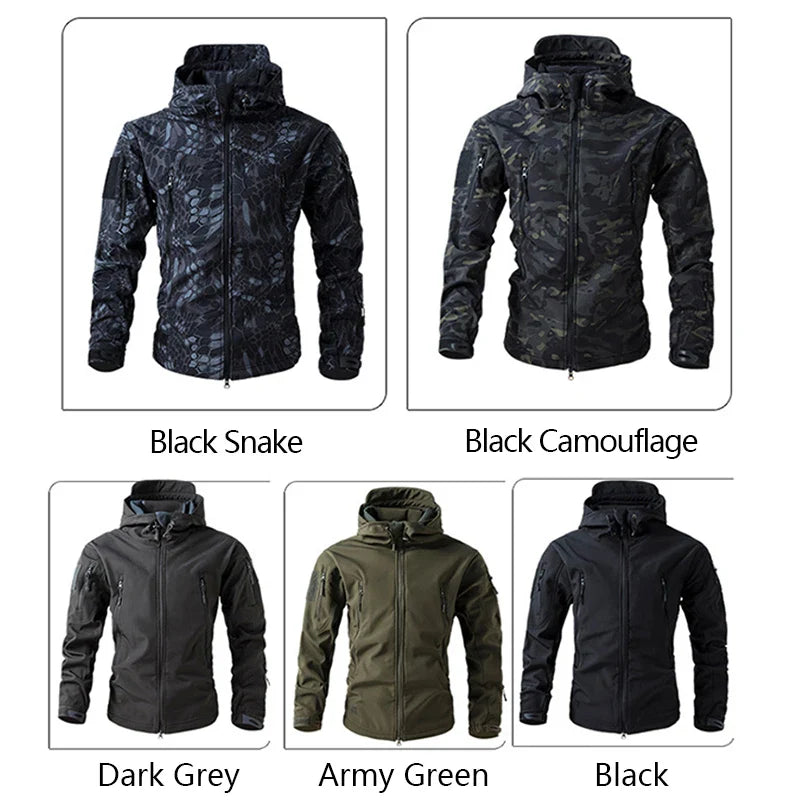 Lurker Shark Skin Soft Shell سترة تكتيكية للرجال، معطف بغطاء للرأس مقاوم للماء من الصوف، ملابس صيد، جاكيت مموه جديد للخريف في الهواء الطلق