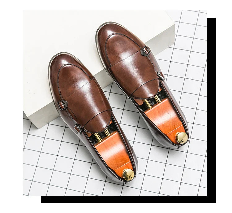 Man Leather Shoes Formal Monk Man Business Office Male Casual Dress Derby Shoes Buckle Wedding Party Luxury Botas Para Hombre