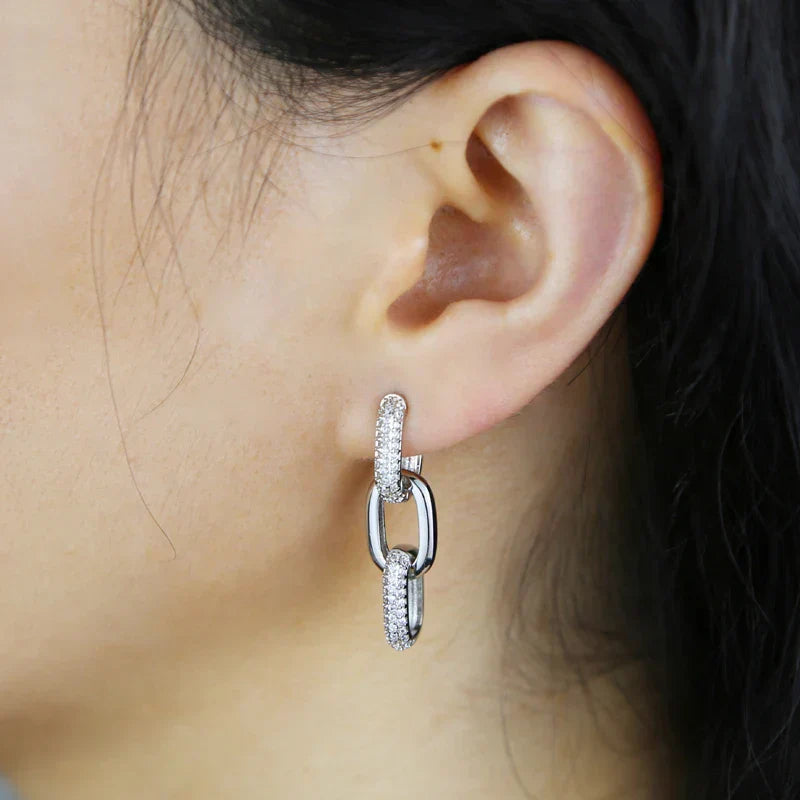 Korean Style Fashion Paper Clip Designer Jewelry Hoop Dangle Earrings for Women Cubic Zirconia Gold Platinum Plated Color