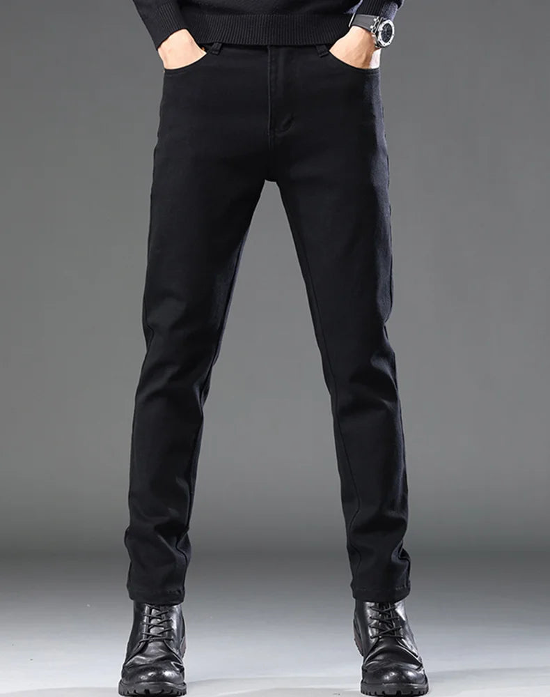 Men's Premium Lightweight Business Stretch Denim Pants - Versatile Slim Fit Straight Leg Long Trousers for All Seasons