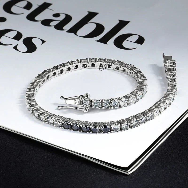 GRA Certified 3mm 0.1CT Gradient Color Black Grey White Moissanite Tennis Bracelet for Men Woman 925 Silver Link Bracelets