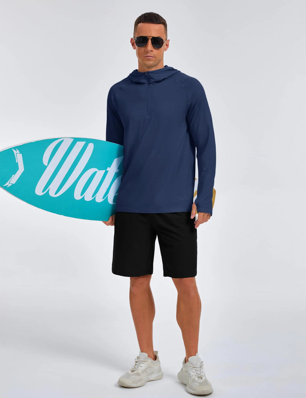 Mens 1/4 Zip UPF 50+ Shirts Sun Protection Running Surfing Athletic Shirt Lightweight Rash Guard Long Sleeve Hoodie