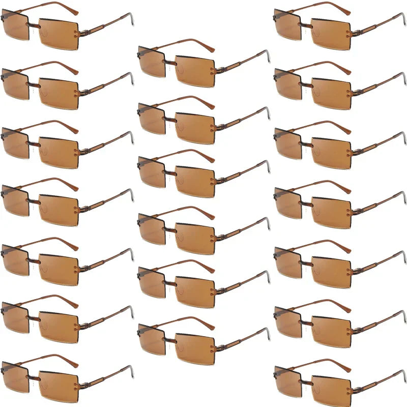 20 Pcs Per Set Rimless Rectangle Sunglasses Fashion Gradient Ocean Lenses Shades Ins Trendy Beach Vacation Sun Glasses