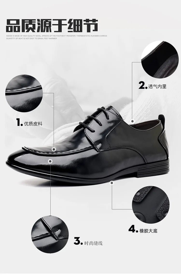 Spring Autumn New Pointed Toe Leather Shoes Men Fashion Business Casual Shoe Male Lace Designer Solid Color Wedding Shoes Man