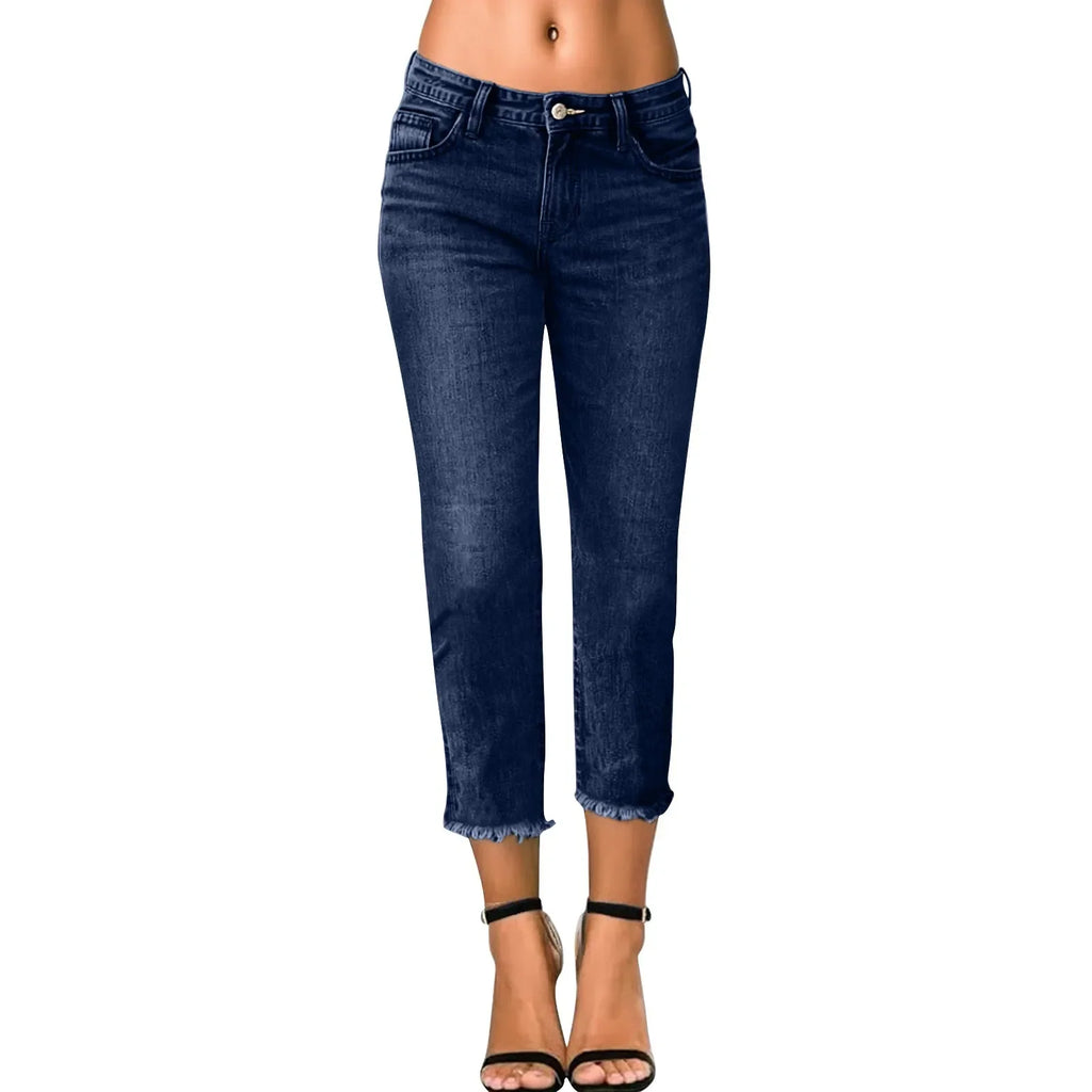 Women Stretchy Denim Pants Solid Color Streetwear Slim Jeans