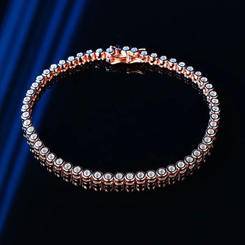 Bezel Full 2/3mm D Color Moissanite Tennis Necklace for Women S925 Silver Plated 18K Gold GRA Certified Diamond Bracelets