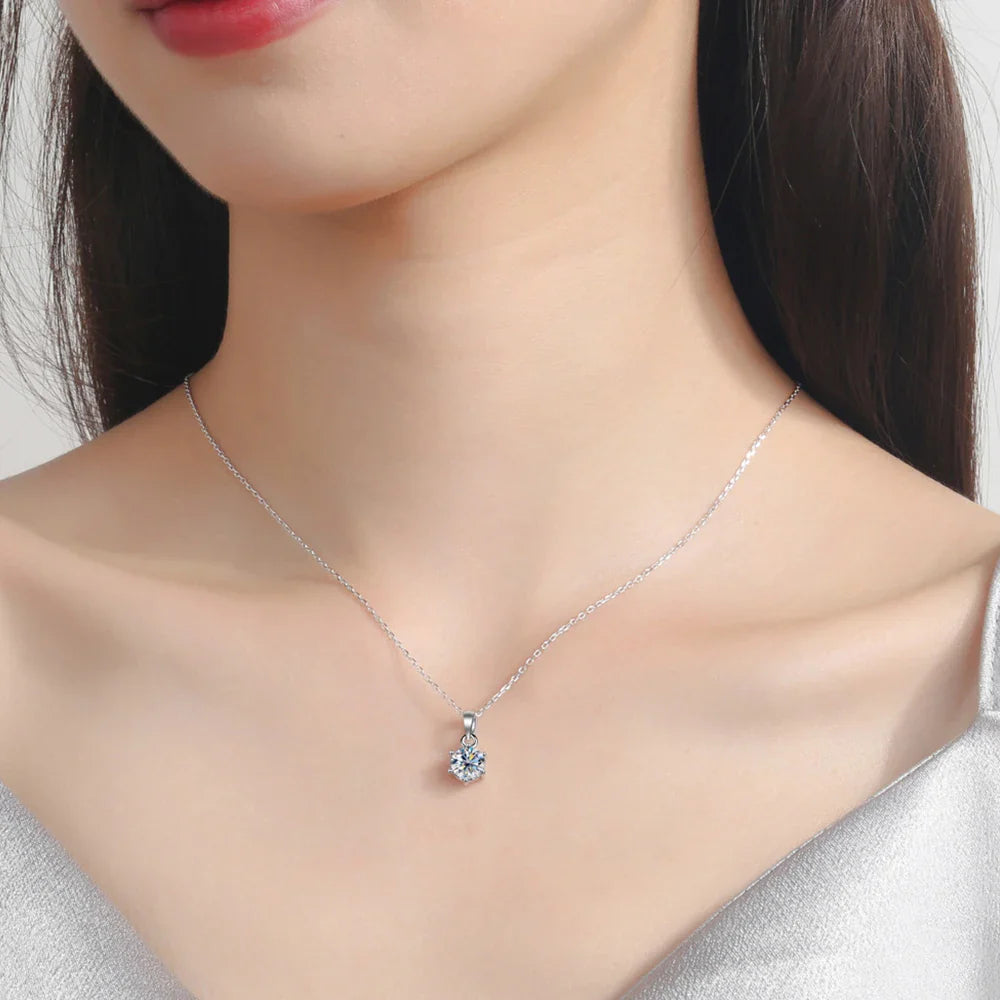 1ct 2ct Moissanite Necklace for Women Wedding Jewelry with GRA 925 Sterling Sliver Plated White Gold Diamond Necklace
