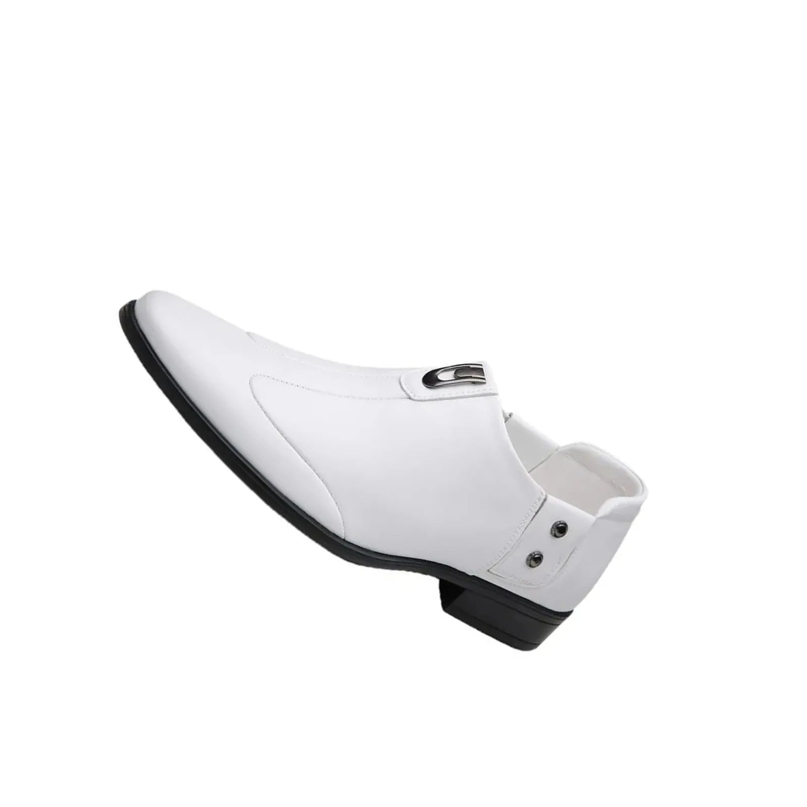White Men'S Soft Leather Casual Loafers Comfortable Business Work Formal Spring Slip-On Metallic Dress Shoes Sole Polyurethane
