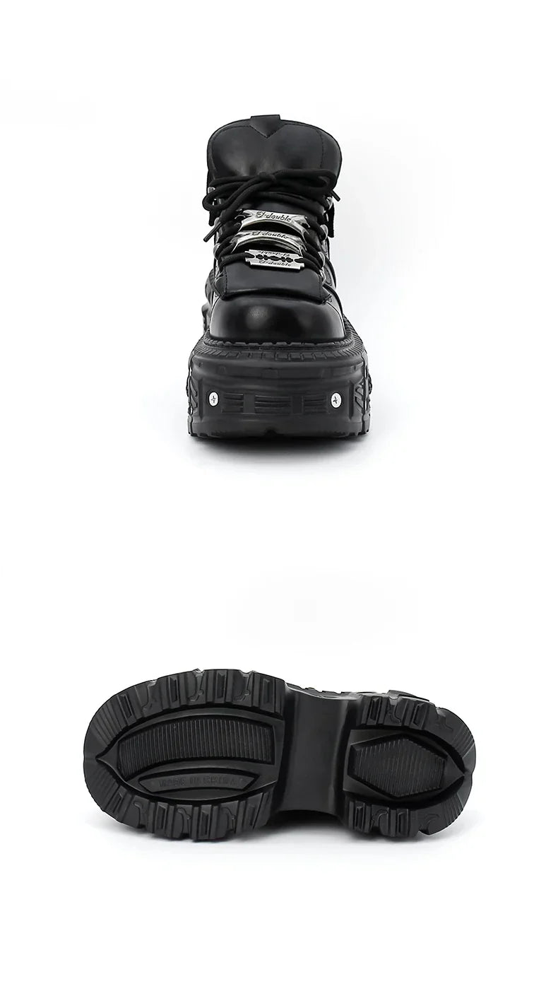 2026 New Punk Style Women Shoes Lace-up Heel Height 6CM Platform Shoes Woman Gothic Ankle Rock Boots Metal Decor Woman Sneakers