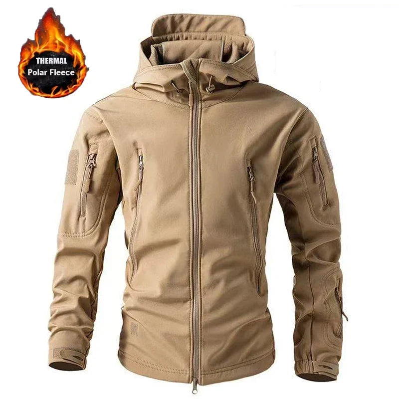 Men Military Tactical Winter Autumn Warm Sharkskin Fleece Hood Cargo Jackets Camping Hiking Climbing Hunting Outdoor Waterproof