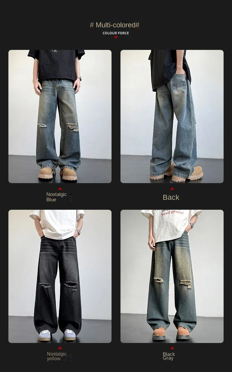 Men's American Style Loose Straight Leg Jeans Vintage Spring Summer New Arrival Drapey Trendy Wide Leg Long Pants