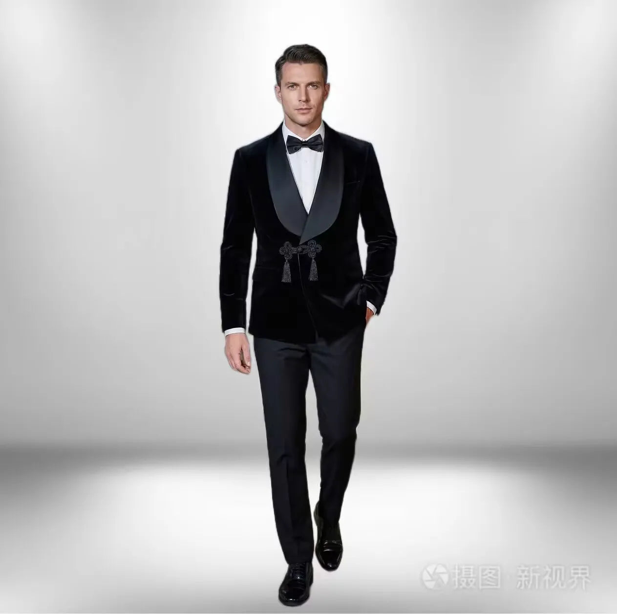 Black Velvet Smoking Jacket 2 Piece Male Blazer with Buttons Luxury Grooms Wedding Designer Party Wear Coat