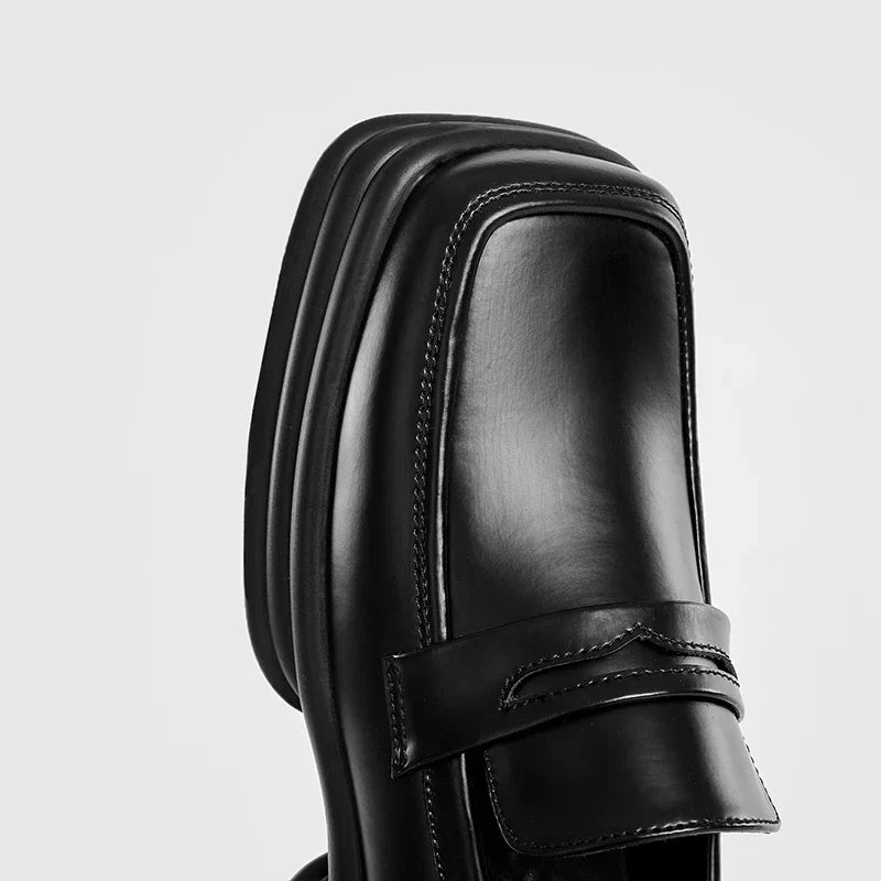 Men Zipper Patent Leather Increase Loafers Shoe Japan Korean Streetwear Fashion Thick Sole Platform Vintage Style Leather Shoes