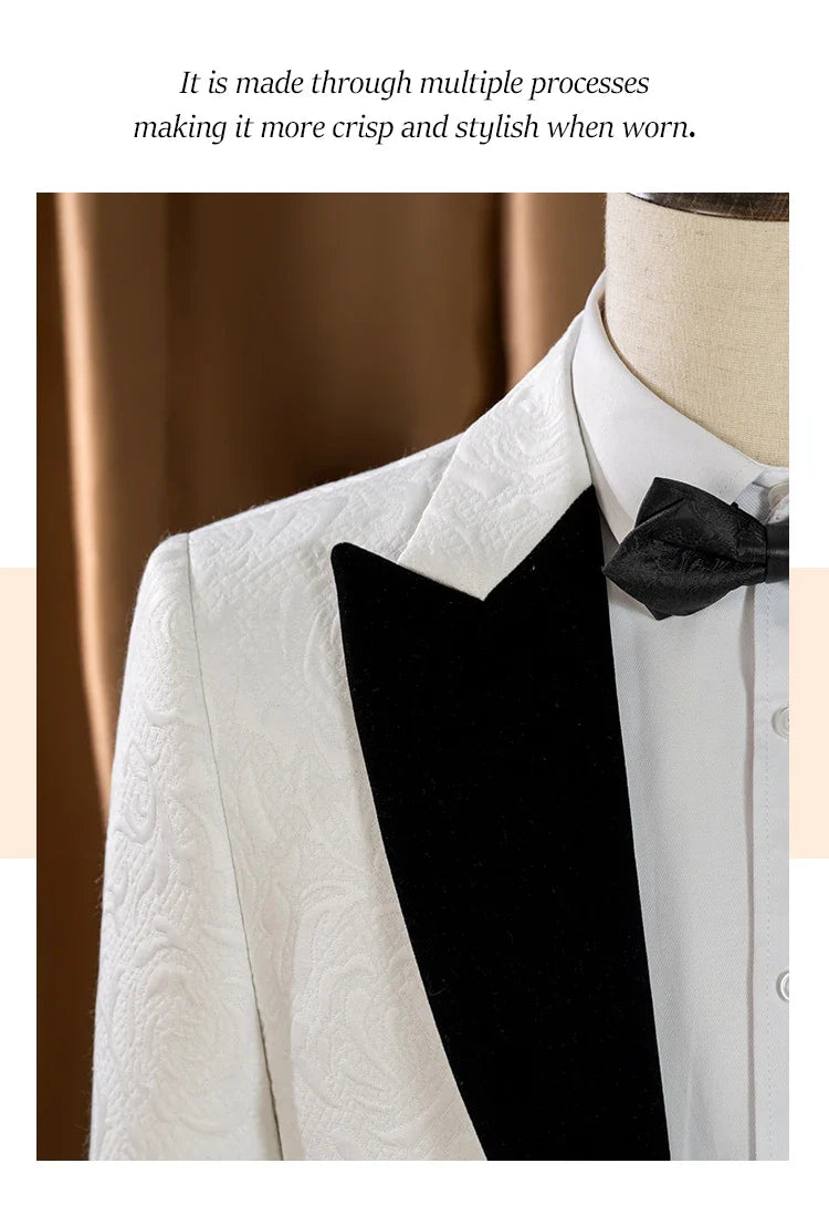 3-piece set man suit（Jacket+vest+pants）groom's wedding suit set men's white slim fit shawl collar‌ evening gown full set