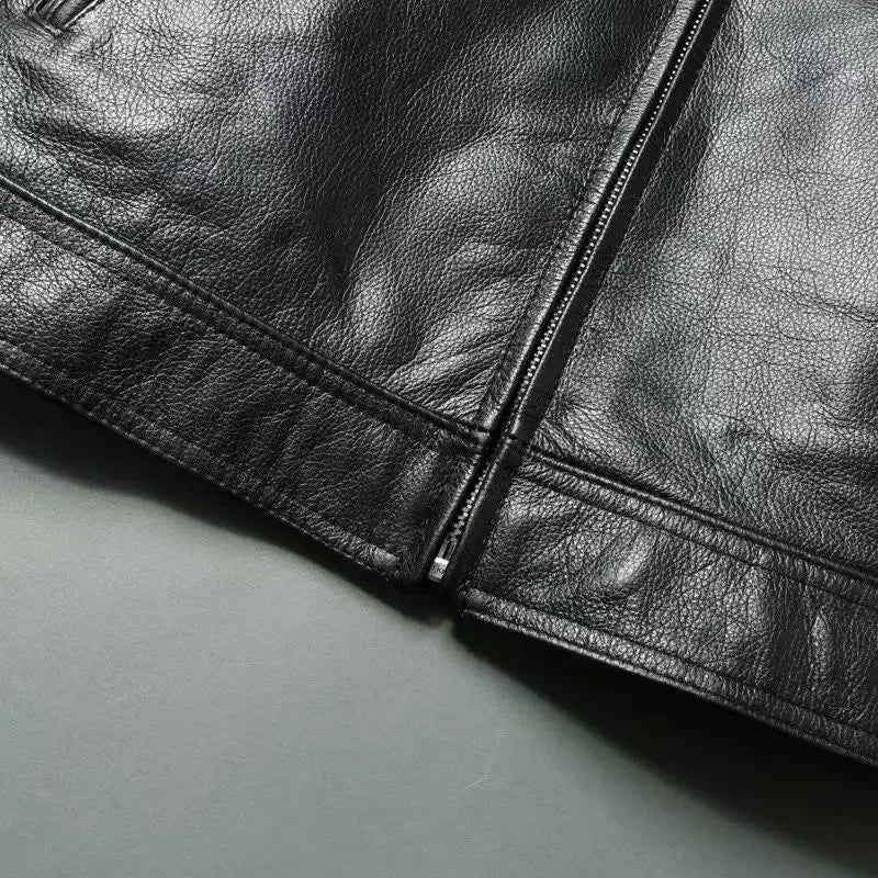 Genuine Leather Jacket Men 100%Cowhide Slim Fit Stand Collar Autumn Winter Cycling Casual Real Leather Cotton Padded Jacket Man