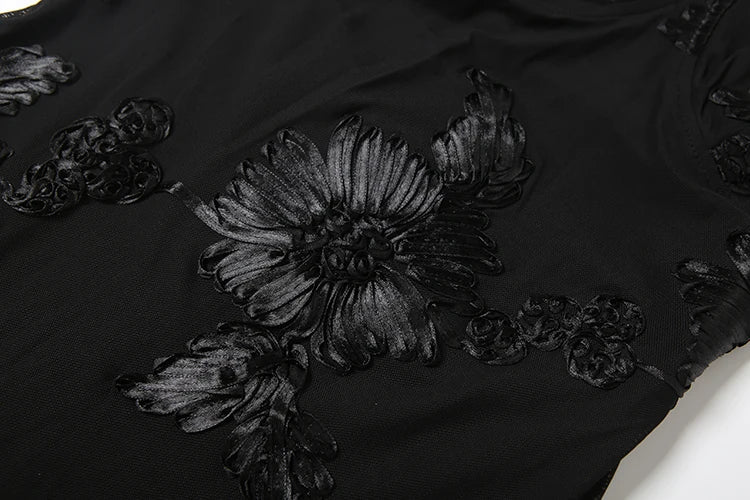 Elegant Flower Embroidery Maxi Dress Women Low-Neck Cross Bandage Backless Summer Street Trend Skinny Holiday Vestidos