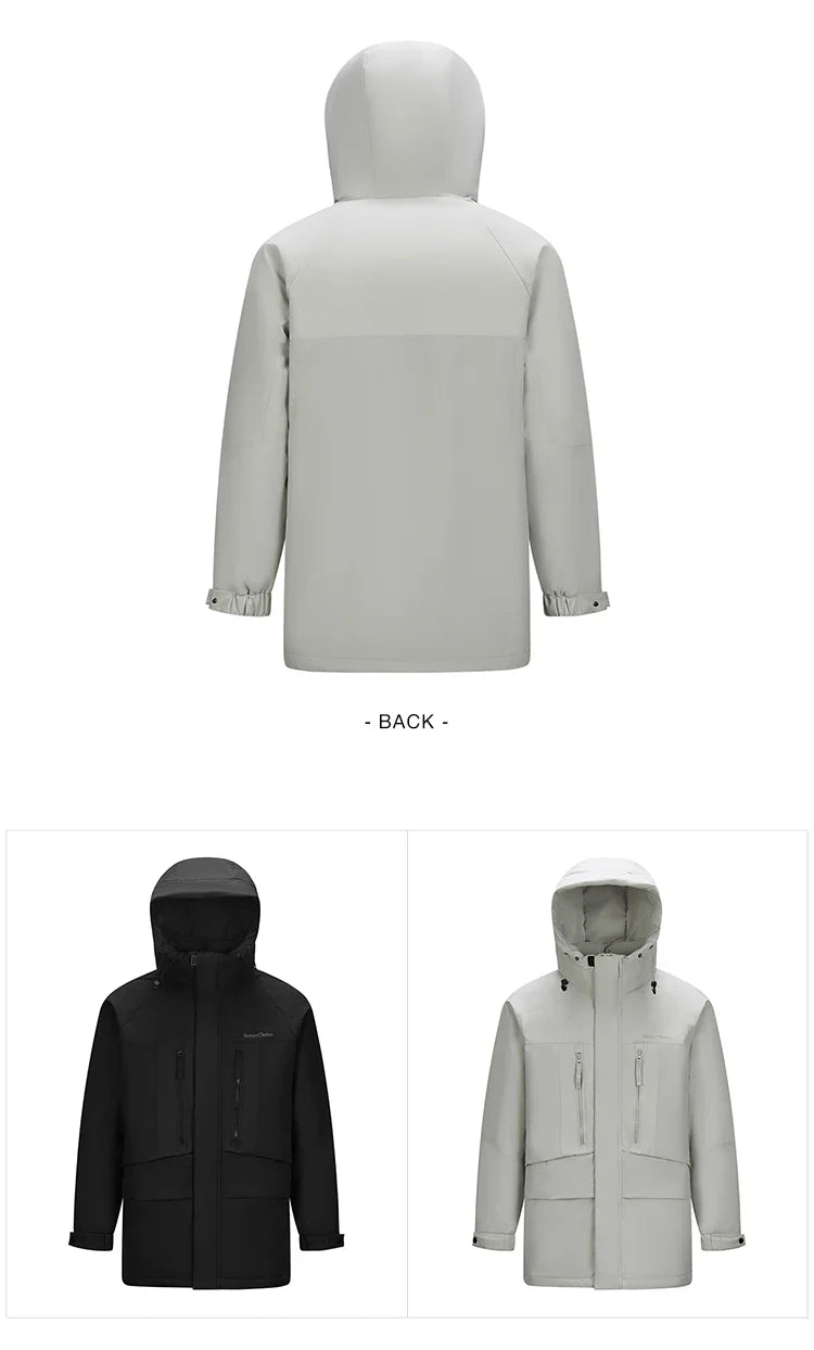 Down Jacket Men Mid-Length Hooded Sport Colorblock 2026 Winter Man Clothes Warm Outerwear Windproof Warm Colorblock Design