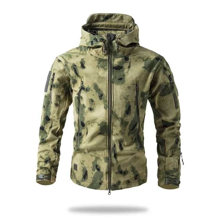 New Soft Shell Tactical Jacket  Men Winter Fleece Hooded Coat Hunting Clothes Outdoor Camouflage CS Tops Waterproof Windproof