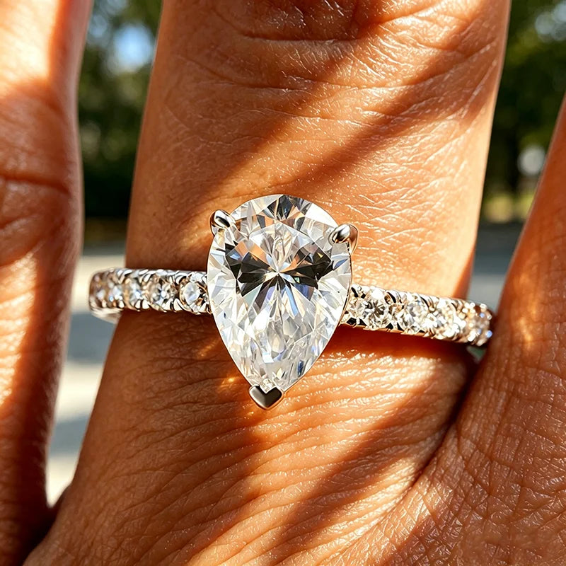 2CT Pear Cut Certified Moissanite Rings for Women Classic Wedding Promise Band Bridal Jewelry Real S925 Sterling Silver