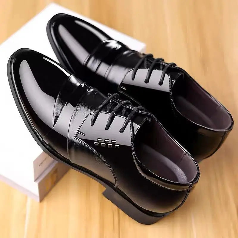 Men's Spring Casual Leather Shoes Business Formal Footwear Fashion Versatile Lace-up Dress Shoes for Youth