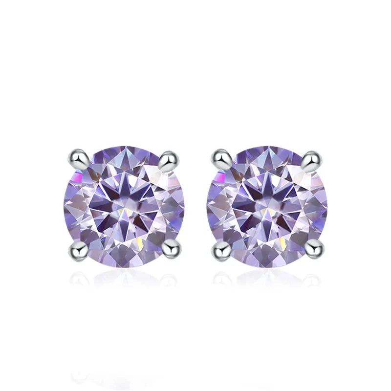 0.5ct 1ct 2ct Moissanite Stud Earrings for Women 925 Sterling Silver Pink Black Blue Grey Sparkling Lab Diamond Earring