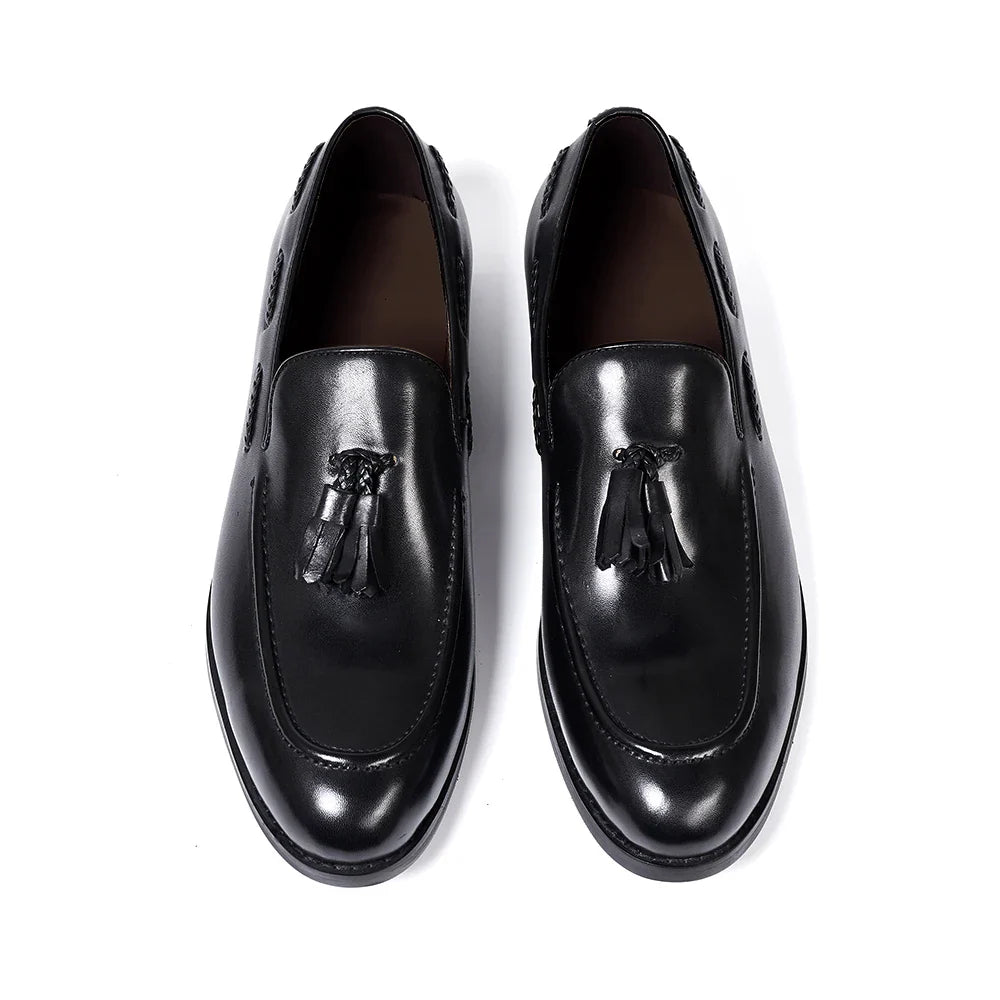 Classic Men's Genuine Leather Tassel Loafers Handmade Slip-On Casual Shoes Comfortable for Office Wedding Dressing Daily Wear