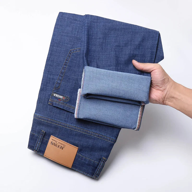 2025 Spring Summer Thin Classic Men's Business Jeans Stretch Trousers Casual Straight Denim Pants  Brand Male Clothing 28-40
