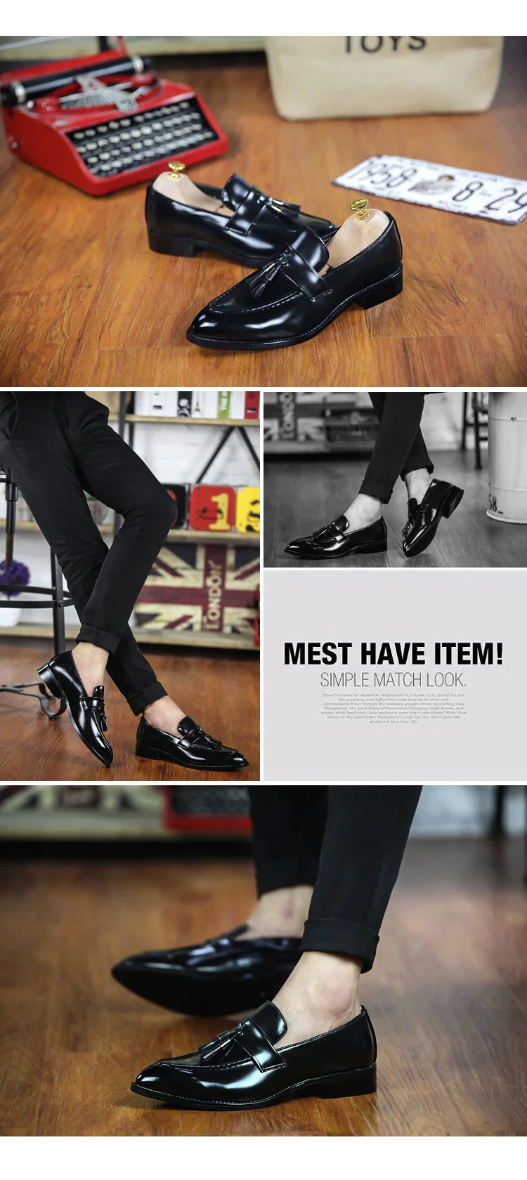 Fashion men's hair stylist pointed shoes British casual bright face retro small leather shoes nightclub fringe fashion shoes