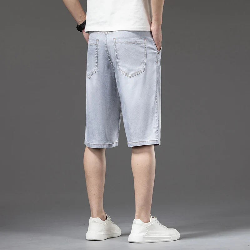 Lyocell Thin Men's Baggy Denim Shorts Loose Summer Casual  Stretch Soft Straight Jeans Male Brand Shorts Male Blue Grey