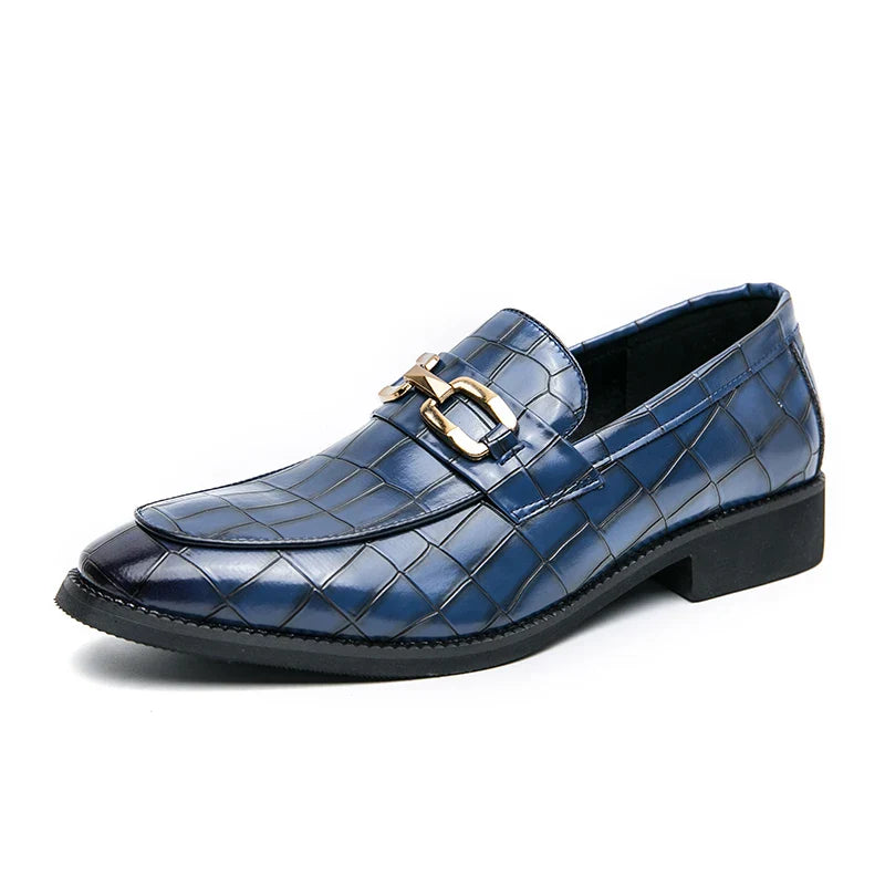 46 plus-size Metal Pressed Floral Loafers 2024 new merchant leather shoes men's casual pressed plaid leather pointy