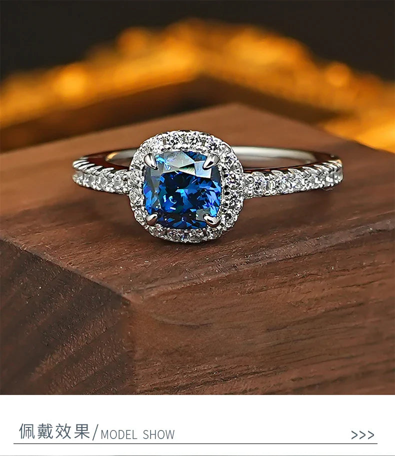 European and American retro princess square 925 silver ring inlaid with high carbon diamonds niche light luxury, daily exquisite