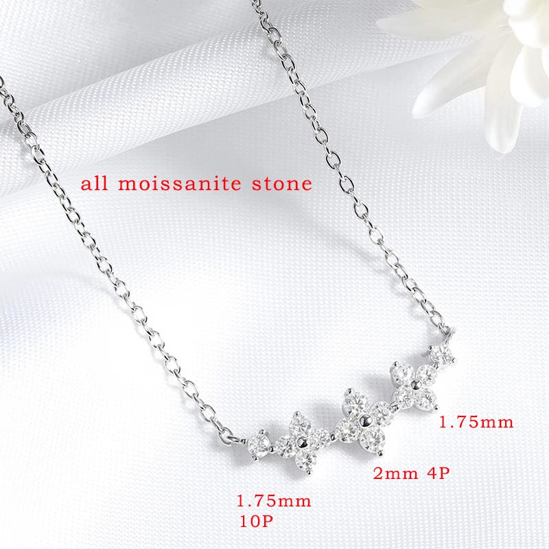 Flowers All Moissanite Necklace Gradient Smile Pendant for Women Girls Birthday Gift Couple Jewelry S925 Sterling Silver