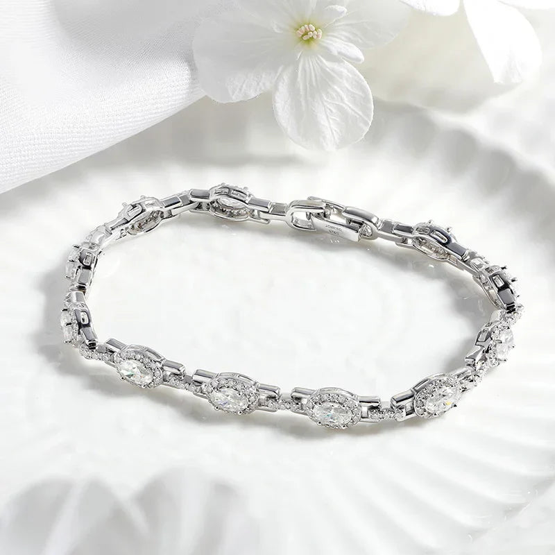 Oval Cut Zircon/moissanite Full Diamond Bracelets for Women Luxury Jewelry Bride Sparkling Bangles S925 Sterling Silver