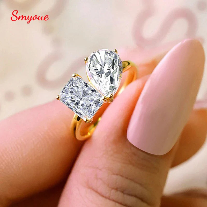 Pear Cut Zircon Moissanite Wedding Women Rings 2 Gems 4cttw Lab Diamond Band S925 Sterling Silver Jewelry Plated 18K