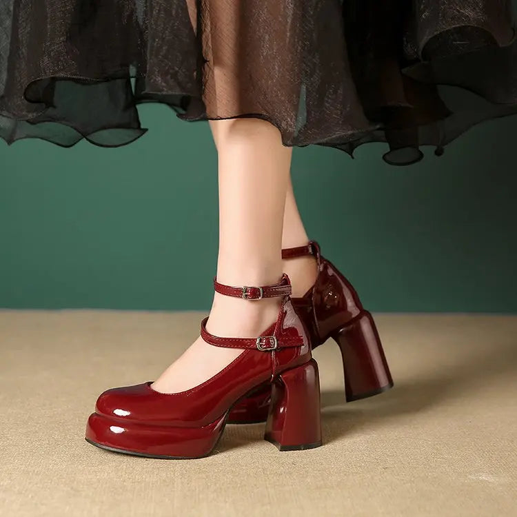 Mary Jane Pumps For Women Girls Fashion Brand New Chunky Heel Wedding Dress Shoes Spring New Pumps Classic Double Buckle