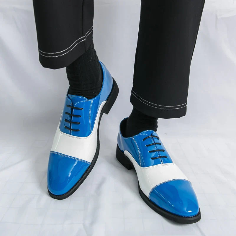 High Quality Blue Leather Dress Shoes Man Pointed Toe Elegant Men's Wedding Shoes Flat Low Cut Party Shoes For Man Formal Shoes