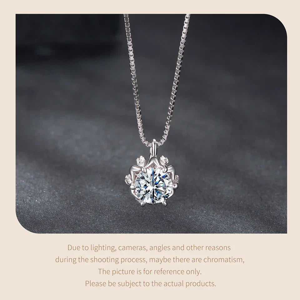 0.5CT Flower Buds Moissanite Necklace, 925 Sterling Silver Halo Pendant Necklace with Box Chain for Women Romantic Gift