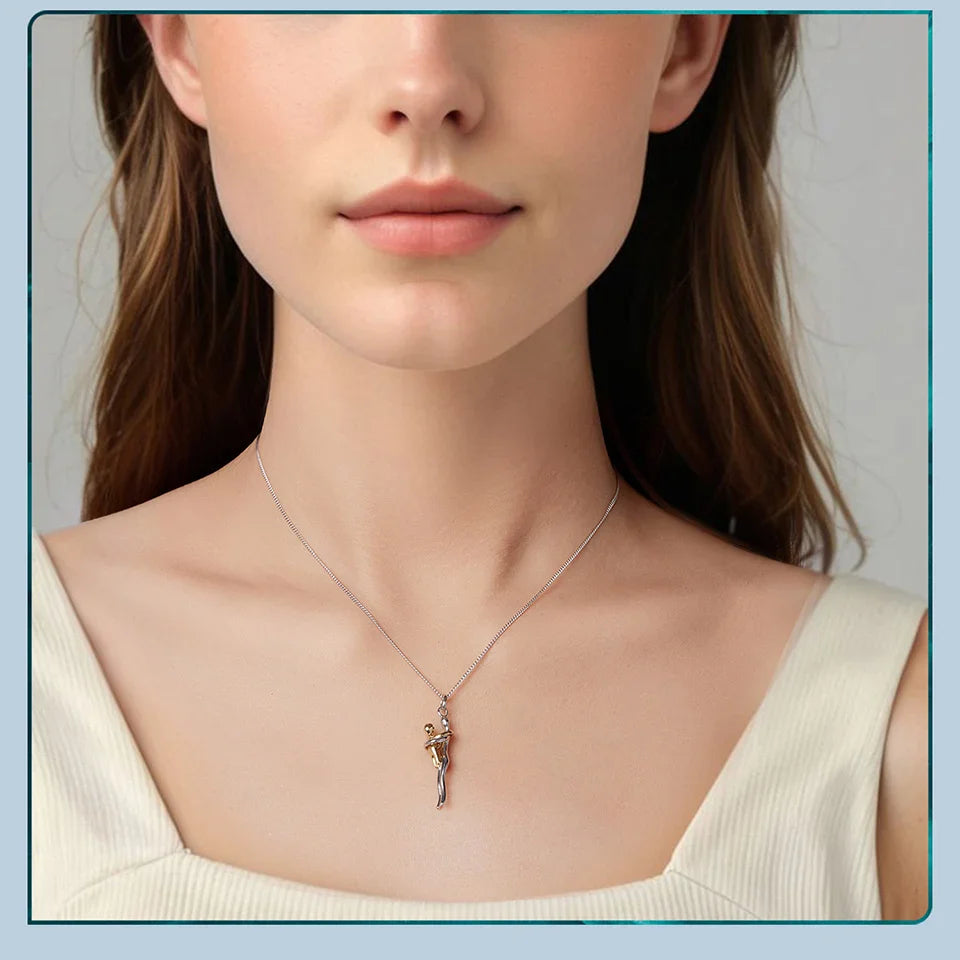 925 Sterling Silver Two-tones Hug Necklace, Detachable Mother and Child Pendant for Family Special DIY Love Jewelry